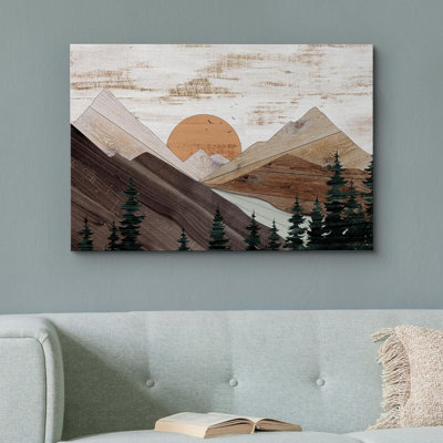 IDEA4WALL Western Wood Effect Landscape Pastel Brown Tree